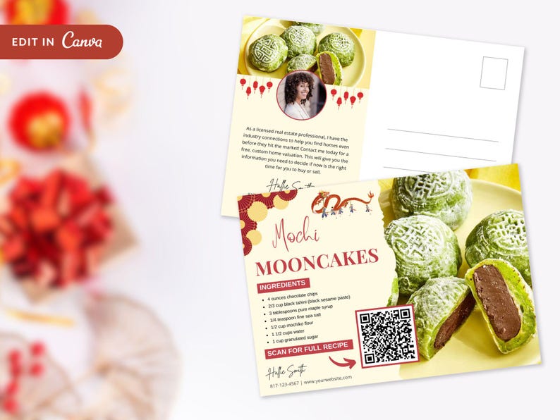 Real Estate Lunar New Year Recipe Postcard Bundle | Lunar Recipe Postcard Template | Real Estate Farming | Real Estate Marketing | Canva
