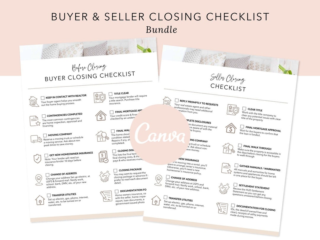 Real Estate Closing Checklist Bundle, Buyer & Seller (canva Editable ...