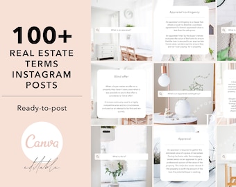 52 Real Estate Terms Instagram Posts Templates, Real Estate Quotes, Real Estate Marketing, Real Estate Engagement Posts