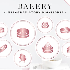 Bakery Instagram Story Highlights, Rose Gold Bakery Instagram Highlights, Bakery Instagram Story Templates, Bakery Instagram Highlights