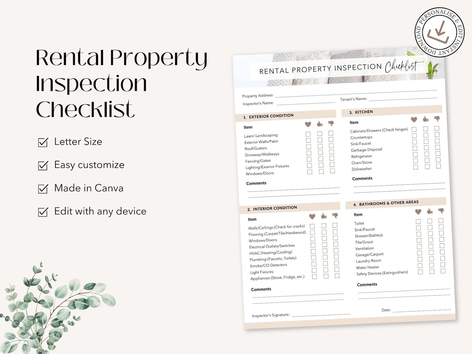 Rental Property Inspection Checklist | Real Estate Template (canva) - Etsy