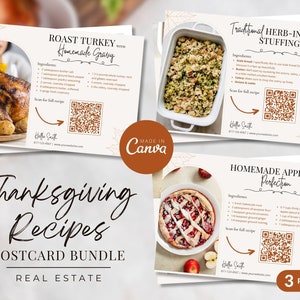 Pacote de Cartões Postais com Receitas de Ação de Graças para o Mercado Imobiliário | Modelo de Cartão Postal com Receitas de Ação de Graças para o Outono | Agricultura Imobiliária | Marketing Imobiliário
