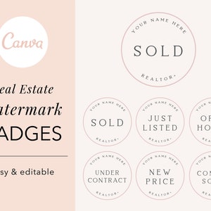 Blush Pink Real Estate Watermarks, Real Estate Badges, Realtor Logo, Sold Watermark, Just Listed Realtor Watermark, Open House Watermark