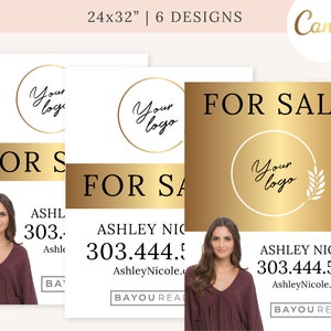 Gold Real Estate For Sale Sign Template, 24x32 (Canva)