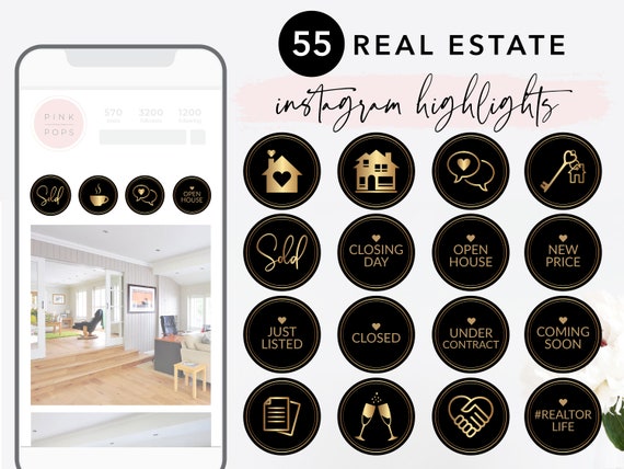 55 Real Estate Instagram Highlights Gold Black Real Estate | Etsy
