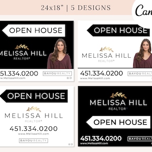 Open House Sign 18x24 BLACK, Canva Real Estate Open House Sign Template, Realtor Yard Sign Template, Canva Open House Sign Template