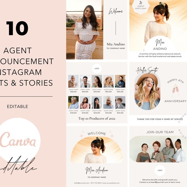 10 Agent Announcements Real Estate Instagram Posts, Agent Spotlight Instagram Posts, Real Estate Agent Introduction Instagram Templates