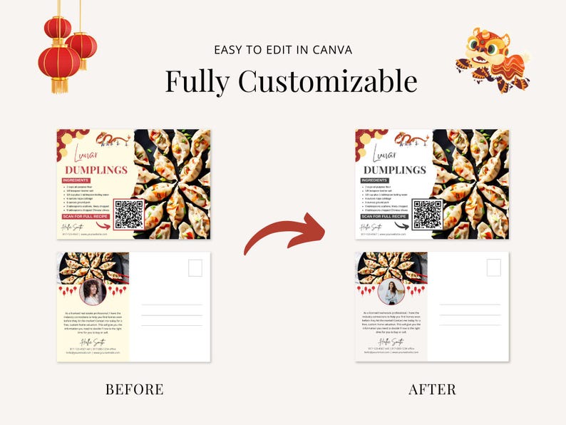 Real Estate Lunar New Year Recipe Postcard Bundle | Lunar Recipe Postcard Template | Real Estate Farming | Real Estate Marketing | Canva