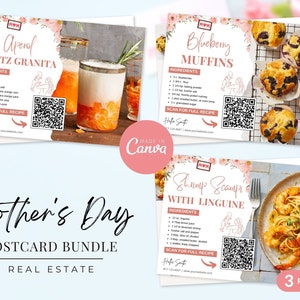 Paquete de postales con recetas para el Día de la Madre relacionadas con bienes raíces, plantilla de postal con recetas para el Día de la Madre, agricultura relacionada con bienes raíces, marketing relacionado con bienes raíces