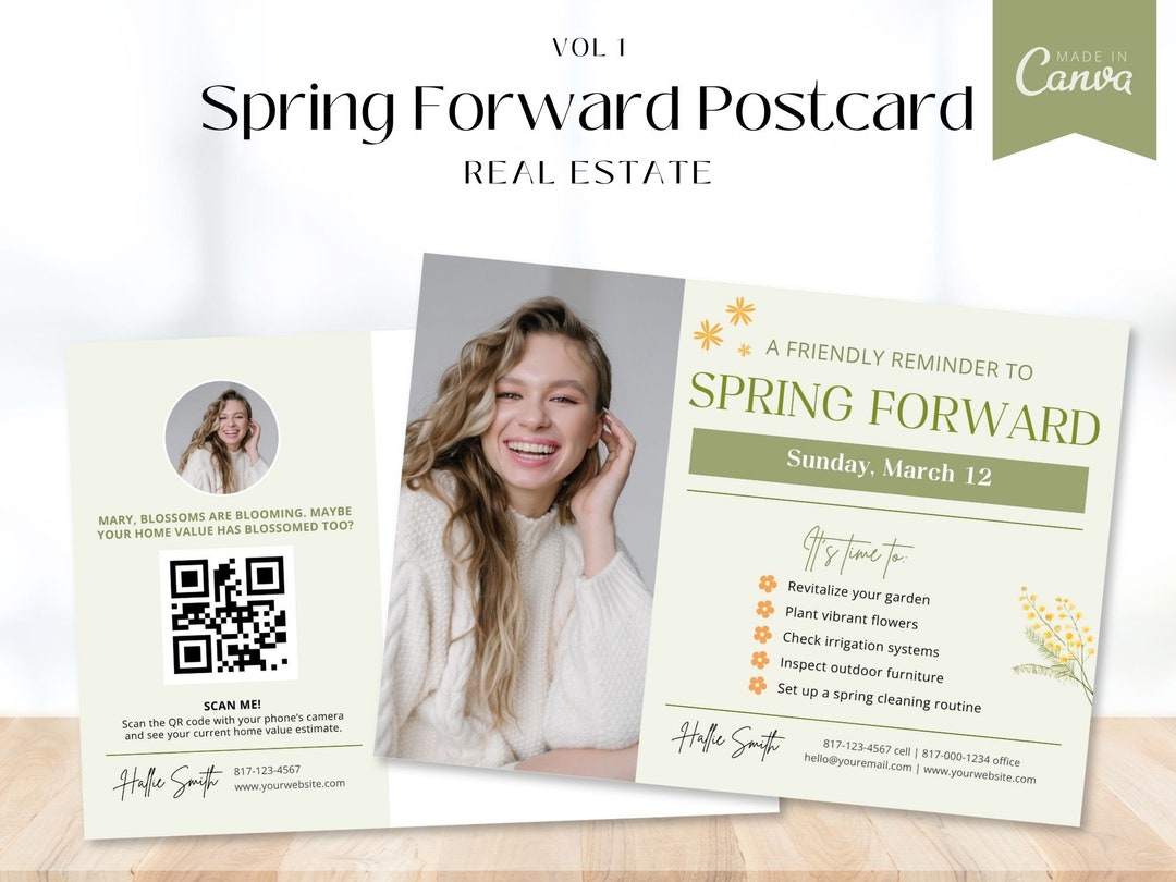 Spring Forward Reminder Real Estate Postcard | Spring Forward Postcard ...