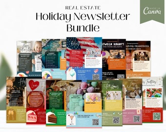 Real Estate Holiday Newsletter Bundle, Canva Template (Digital Download)