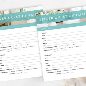 Teal Real Estate Buyer Seller Questionnaire Bundle, Buyer Lead Intake Sheet, Real Estate Buyer Questionnaire, Client Information Sheet