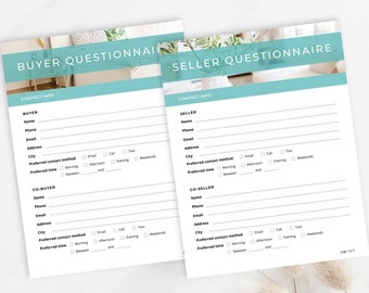 Teal Real Estate Buyer Seller Questionnaire, Lead Intake Sheet (Editable Canva Template)