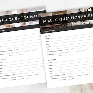 Black Buyer Seller Questionnaire Bundle, Buyer Intake Form, Real Estate Buyer Questionnaire, Client Information Sheet, Lead Intake Sheet