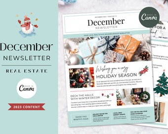 Real Estate December Newsletter Template, Winter Flyer (Canva)