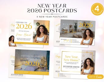 Real Estate New Year Postcard Set 2026, Canva Template (Digital Download)