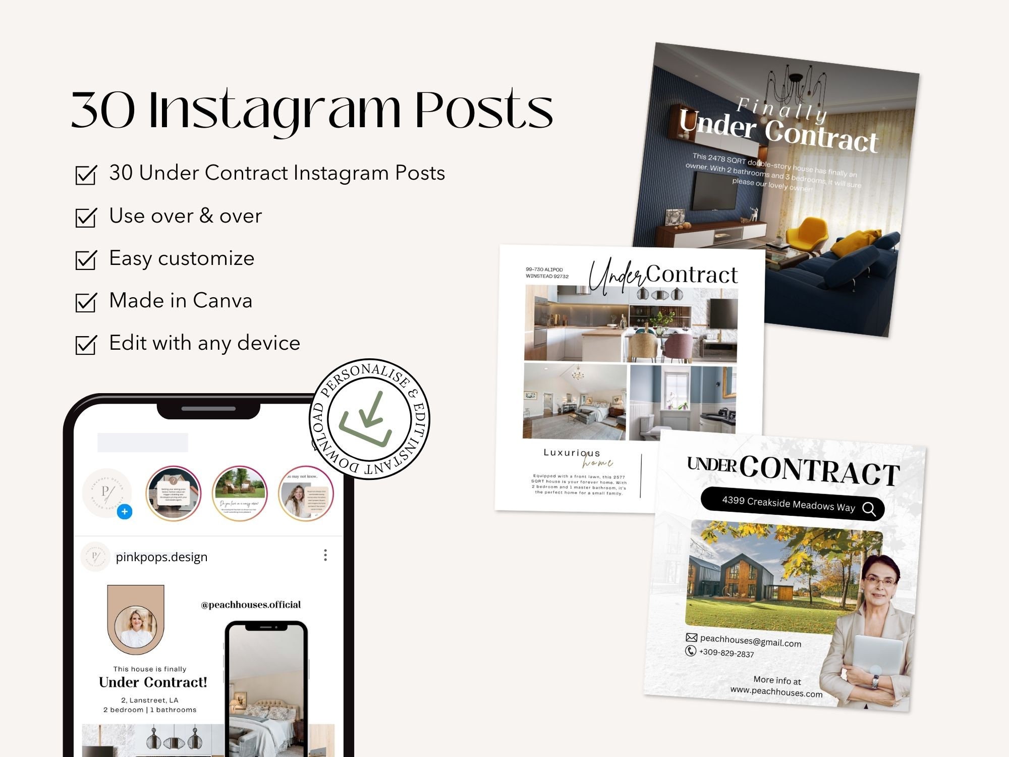 Real Estate Under Contract Instagram Posts | Canva Template - Etsy