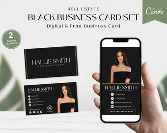 Real Estate Black Business Card Template | Editable Canva Design