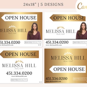 Open House Sign 18x24 GOLD, Canva Real Estate Open House Sign Template, Realtor Yard Sign Template, Canva Open House Sign Template