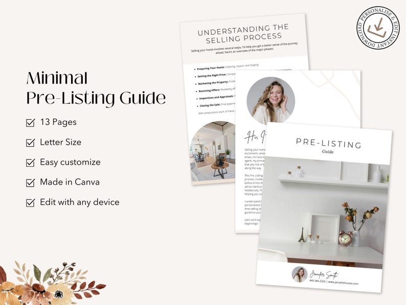 Minimal Pre Listing Guide | Seller Guide | Real Estate Pre Listing Guide Template | Pre Listing Presentation | Real Estate Marketing | Canva