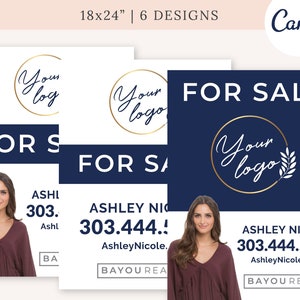For Sale Sign 18x24 NAVY, Canva Real Estate For Sale Sign Template, Realtor Yard Sign Template, Canva For Sale Sign Template
