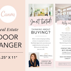 不動産業者のドアハンガー テンプレート、デジタル ファイル、ドアハンガー Canva テンプレート、不動産ドアハンガー、不動産業者のマーケティング