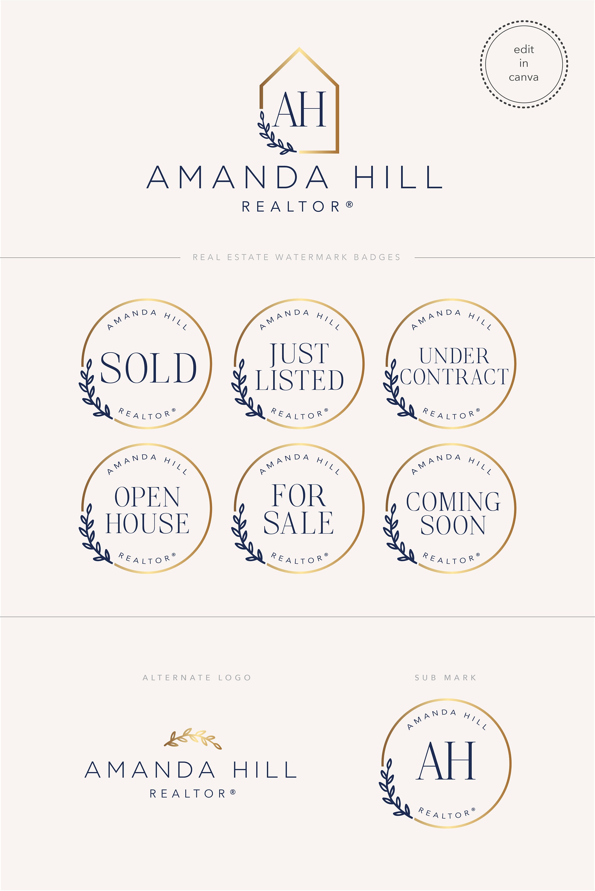 Realtor Logo Home Logo Gold Real Estate Logo Leaf House Etsy
