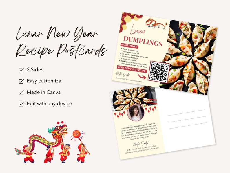 Real Estate Lunar New Year Recipe Postcard Bundle | Lunar Recipe Postcard Template | Real Estate Farming | Real Estate Marketing | Canva