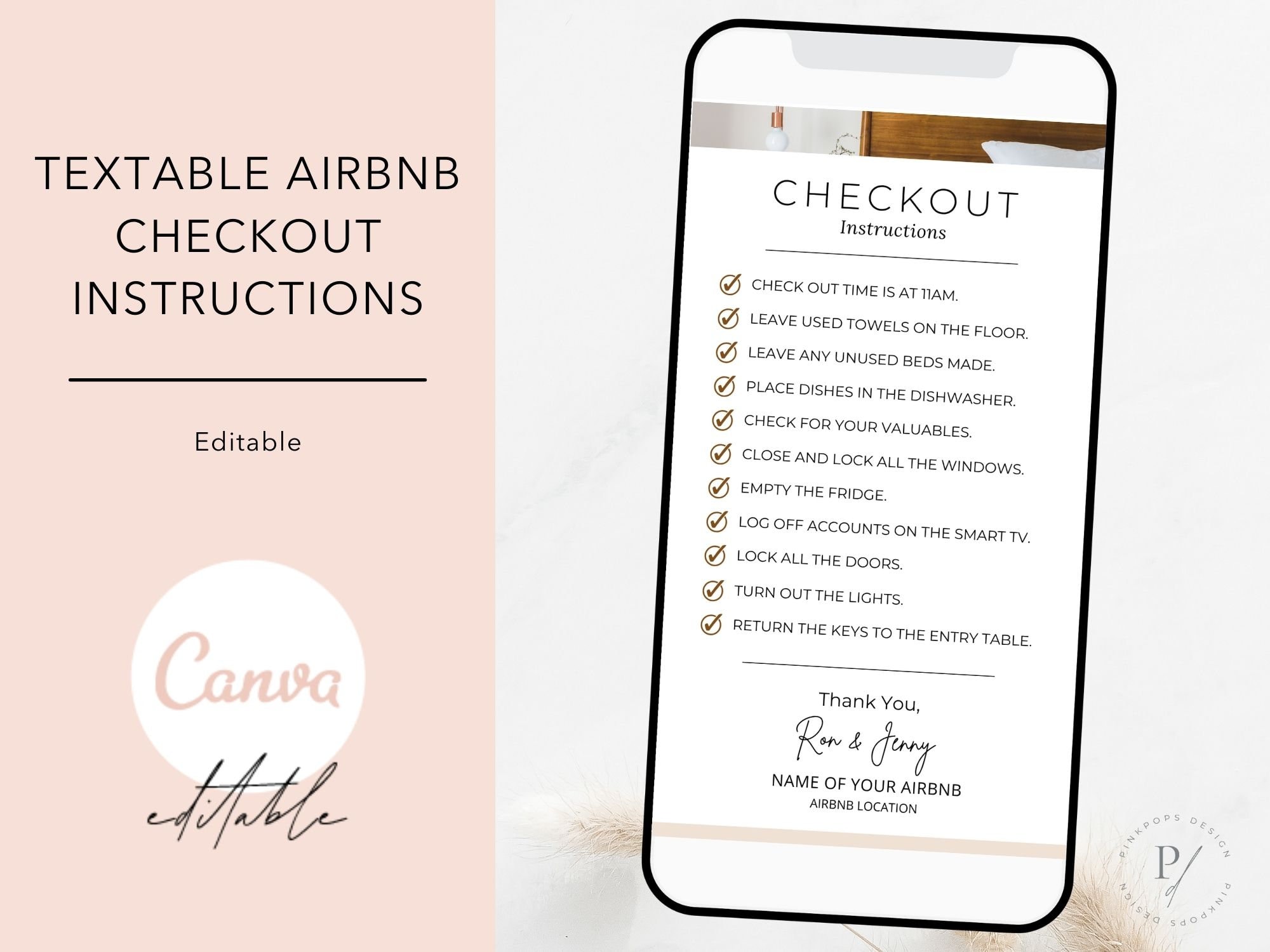 Airbnb Checkout Instructions Template, Textable Sign (canva Editable) - Etsy