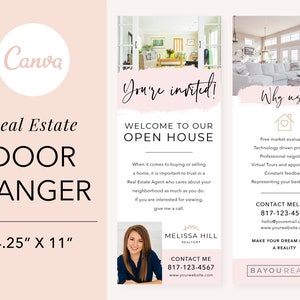 不動産業者のドアハンガー テンプレート、デジタル ファイル、ドアハンガー Canva テンプレート、不動産ドアハンガー、不動産業者のマーケティング