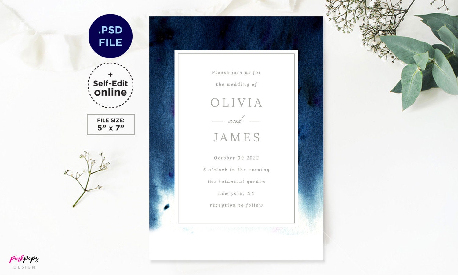 Navy Oceanic Wedding Invitation Template Elegant Invitation | Etsy