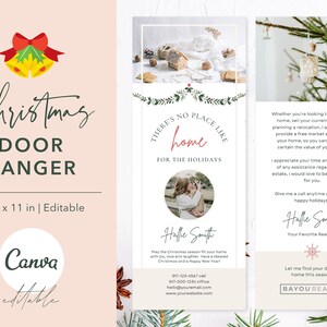 Colgador de puerta inmobiliario navideño, descarga instantánea, marketing inmobiliario navideño, colgador de puerta inmobiliario, anuncio inmobiliario navideño