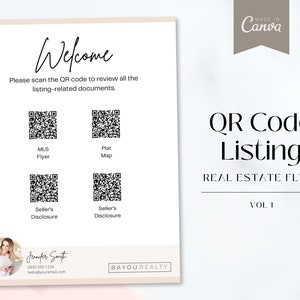 Flyer met vermelding van onroerend goed met QR-code, makelaarsmarketing (canvasjabloon)