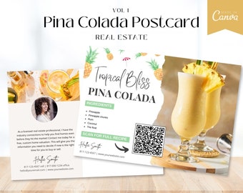 Pina Colada Recipe Postcard, Tropical Real Estate Marketing (Canva Template)