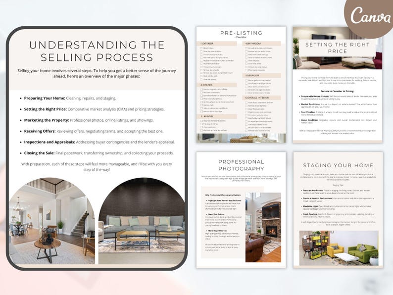 Minimal Pre Listing Guide | Seller Guide | Real Estate Pre Listing Guide Template | Pre Listing Presentation | Real Estate Marketing | Canva