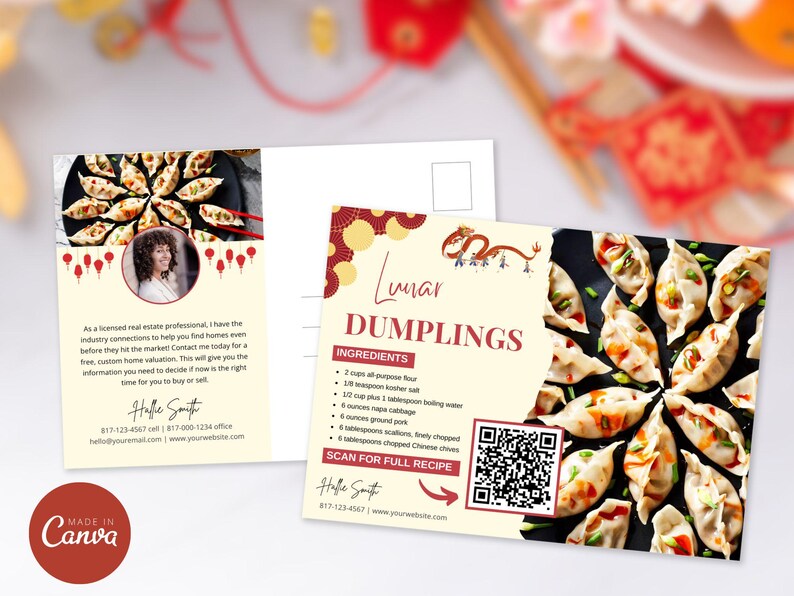 Real Estate Lunar New Year Recipe Postcard Bundle | Lunar Recipe Postcard Template | Real Estate Farming | Real Estate Marketing | Canva