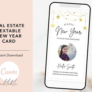 Digital New Year Card, Real Estate New Year Card, Happy New Year, Real Estate Marketing, New Year Marketing, Realtor New Year Textable Card