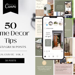 50 tips voor interieurdecoratie Instagram-berichten | Bewerkbaar canvas (digitale download)