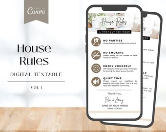 Panneau textuel du règlement intérieur Airbnb, modèle Canva (téléchargement numérique)