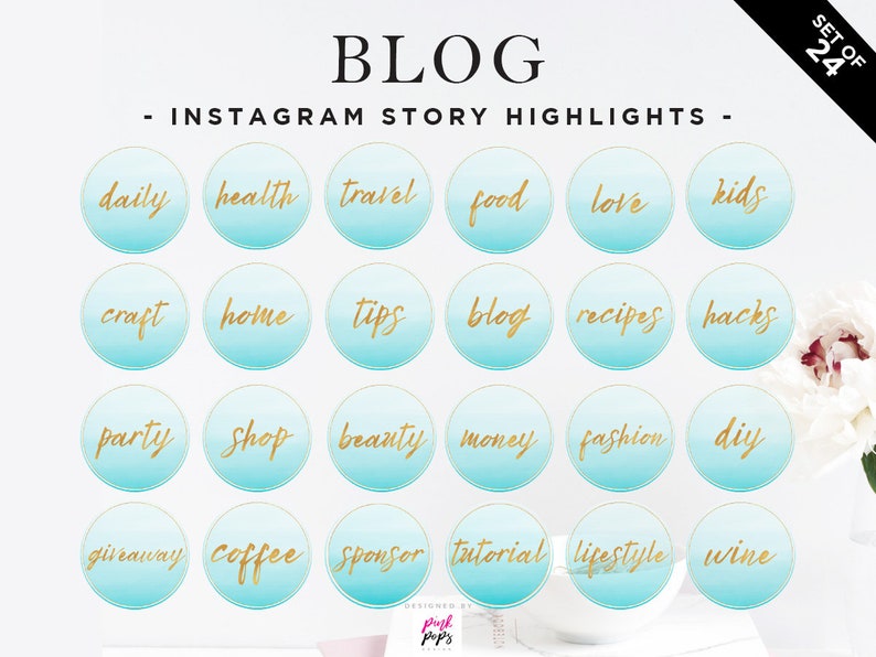 Turquoise Blog Instagram Highlights Teal & Gold Instagram | Etsy