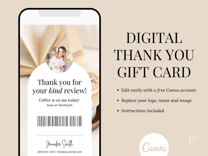 Digital Thank You Card Client Review Text Gift Card Real Etsy
