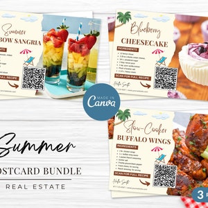 Grundbesitz-Rezept-Postkarten-Bundle | Sommer Rezept Postkarte Vorlage | Grundbesitz Landwirtschaft | Verkauf von Objekten | Canva Vorlage