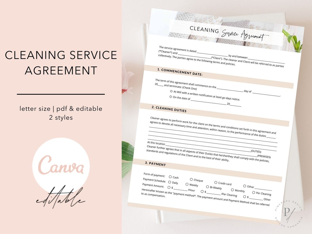 Cleaning Service Agreement Template, Professional Client Form (PDF ...