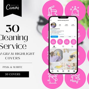 30 Cleaning Business Instagram Highlight Covers, Pink & White Cleaning Instagram Story, Instagram Story, Cleaning IG Story Highlights