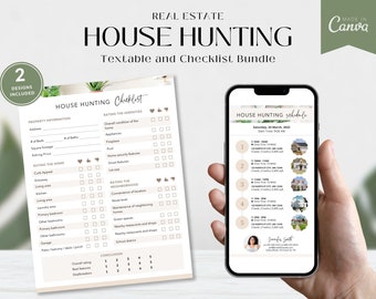 Real Estate House Hunting Checklist, Textable Schedule (Canva Editable, Digital Download)