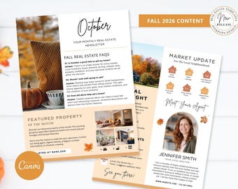 October 2026 Real Estate Newsletter | 2 Pages | Fall Marketing (Canva)