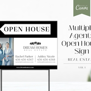 Multiple Agents Open House Sign Template | Real Estate Open House Sign | Open House Yard Sign Template | Canva Open House Sign Template
