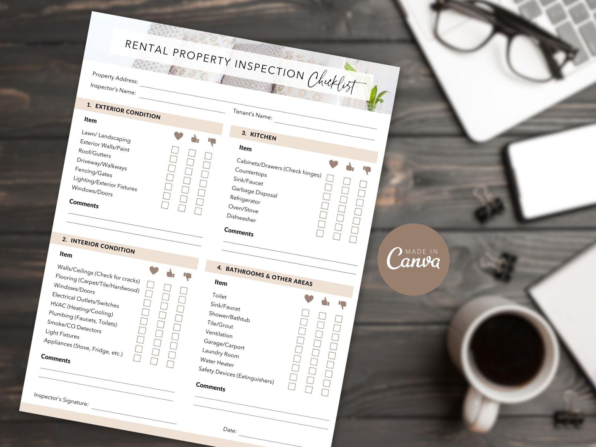 Rental Property Inspection Checklist Real Estate Template (canva) Etsy