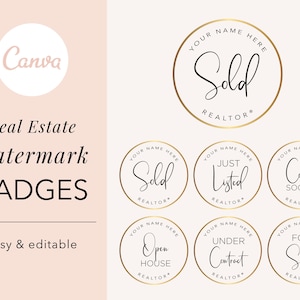 Gold Real Estate Watermarks, Real Estate Badges, Realtor Logo, Sold Watermark, Just Listed Realtor Watermark, Open House Watermark
