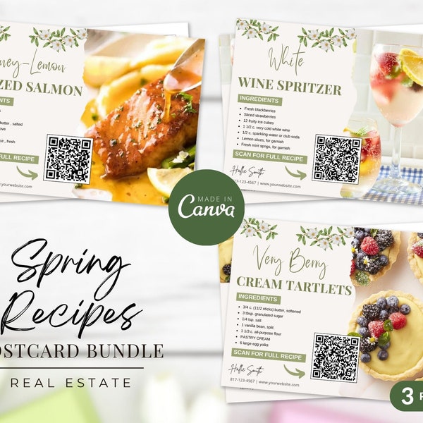 Real Estate Spring Recipe Postcard Bundle | Spring Recipe Postcard Template | Real Estate Farming | Real Estate Marketing | Canva Template